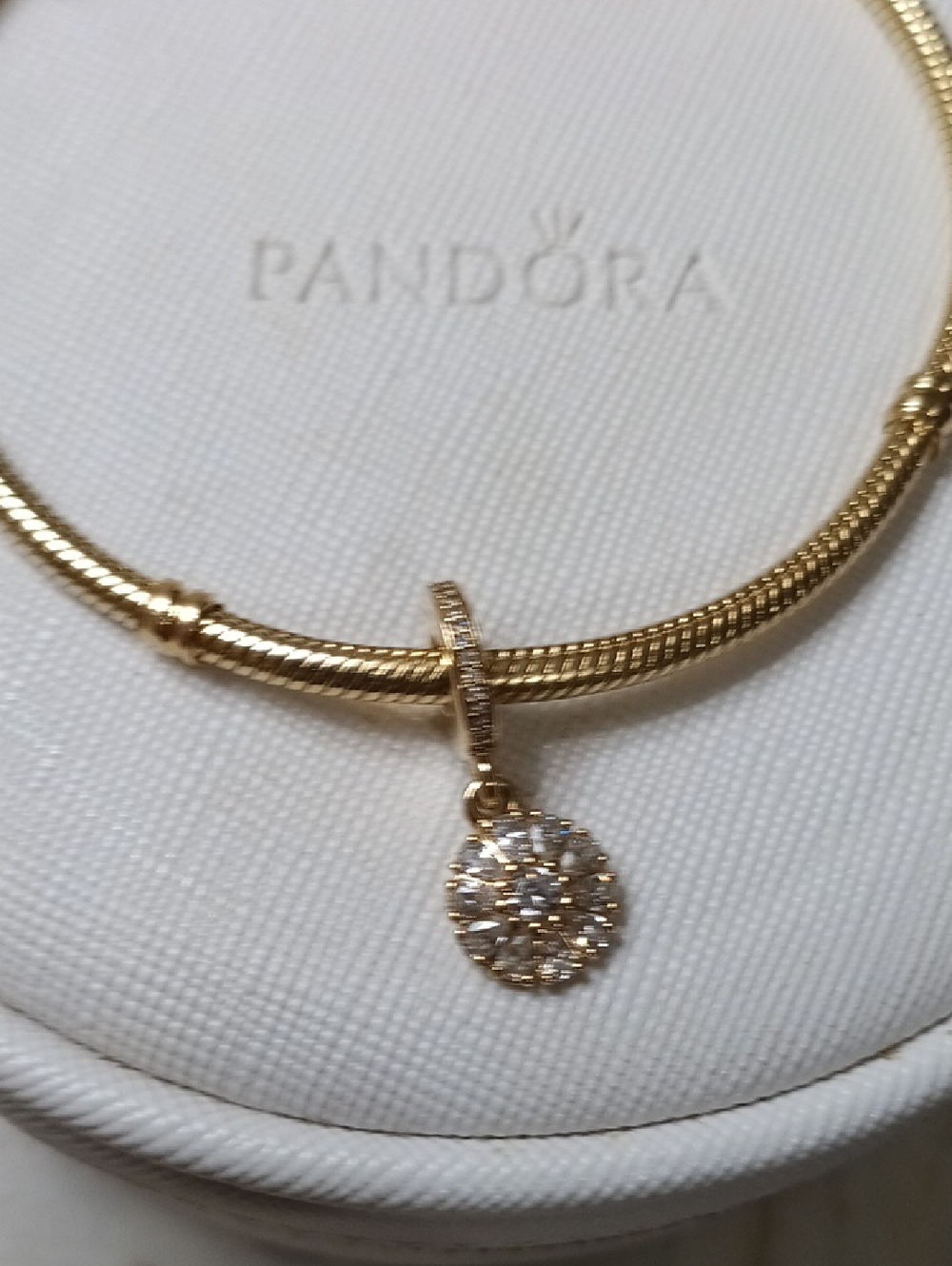 Pandora 14k Solid Gold And CZ Embellished Floral Charm/Pendant